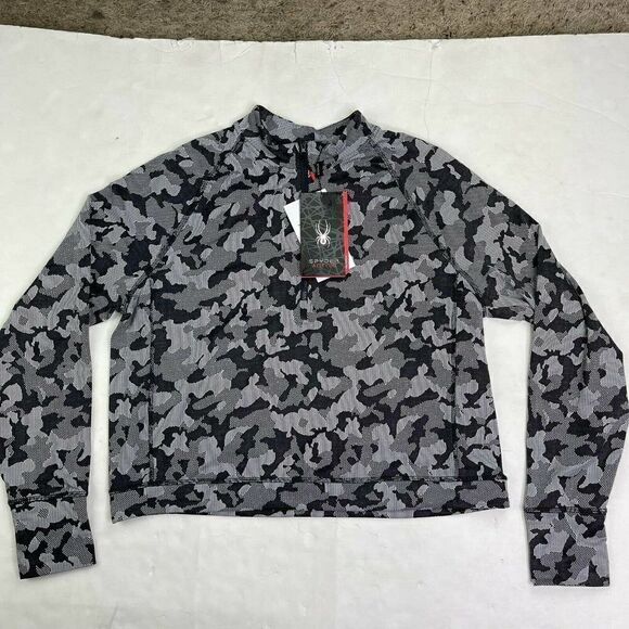 SPYDER Women's Half-Zip Mock Neck Top Sweater XL Camo Black Activewear pullover - Picture 1 of 9